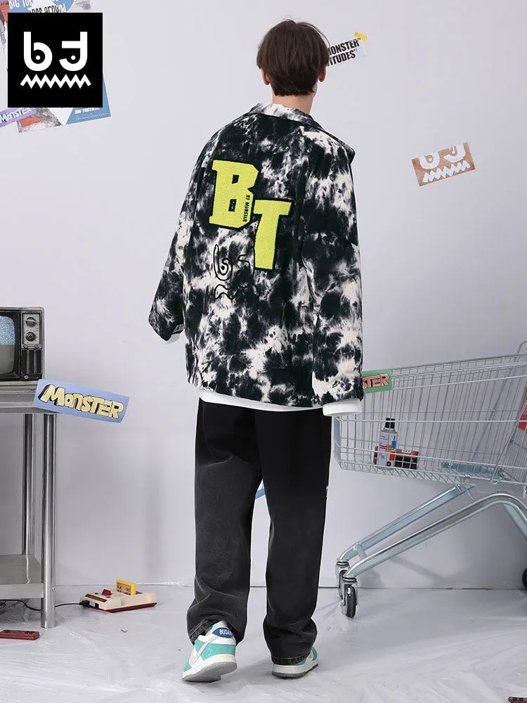 Splash ink printed cartoon letter jacquard drop sleeve corduroy jacket