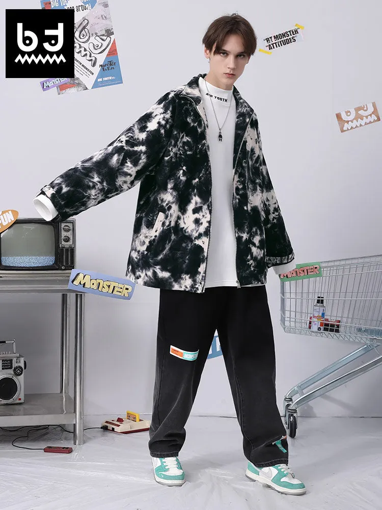 Splash ink printed cartoon letter jacquard drop sleeve corduroy jacket