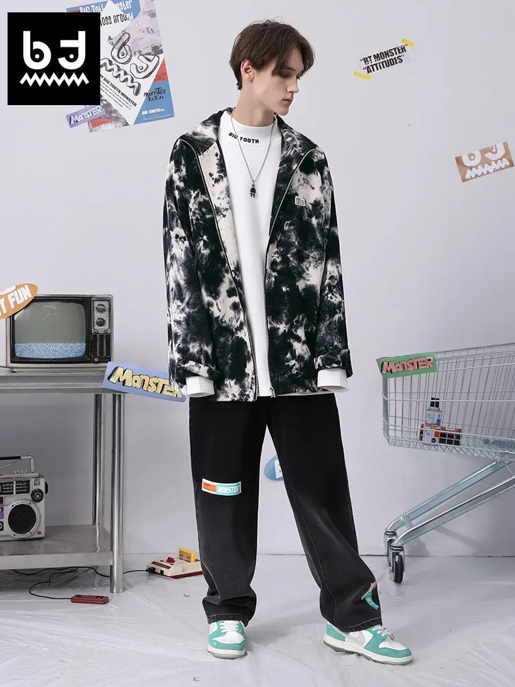 Splash ink printed cartoon letter jacquard drop sleeve corduroy jacket