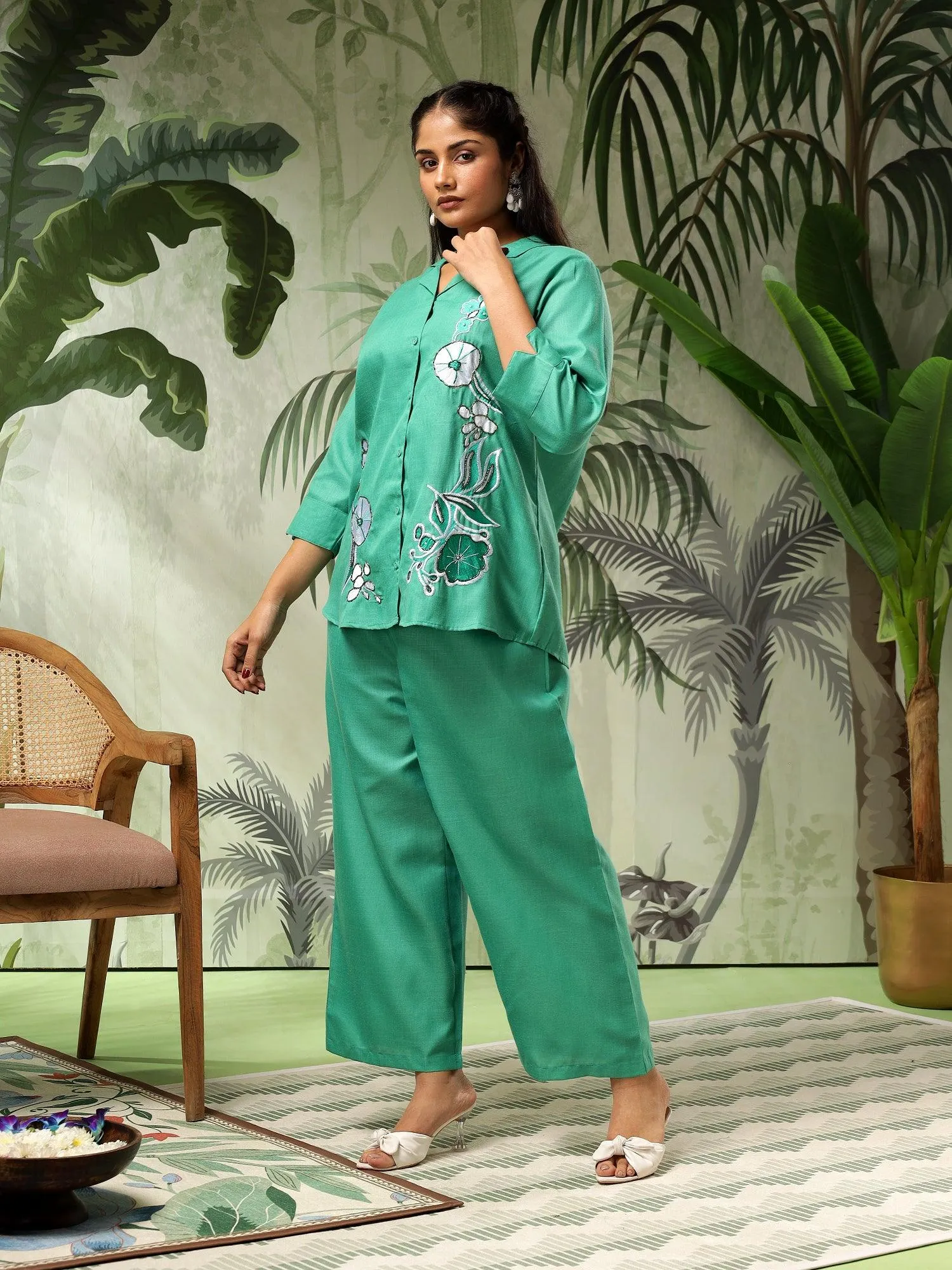 Stella Plus Size Cotton Green Women Co-Ord Set