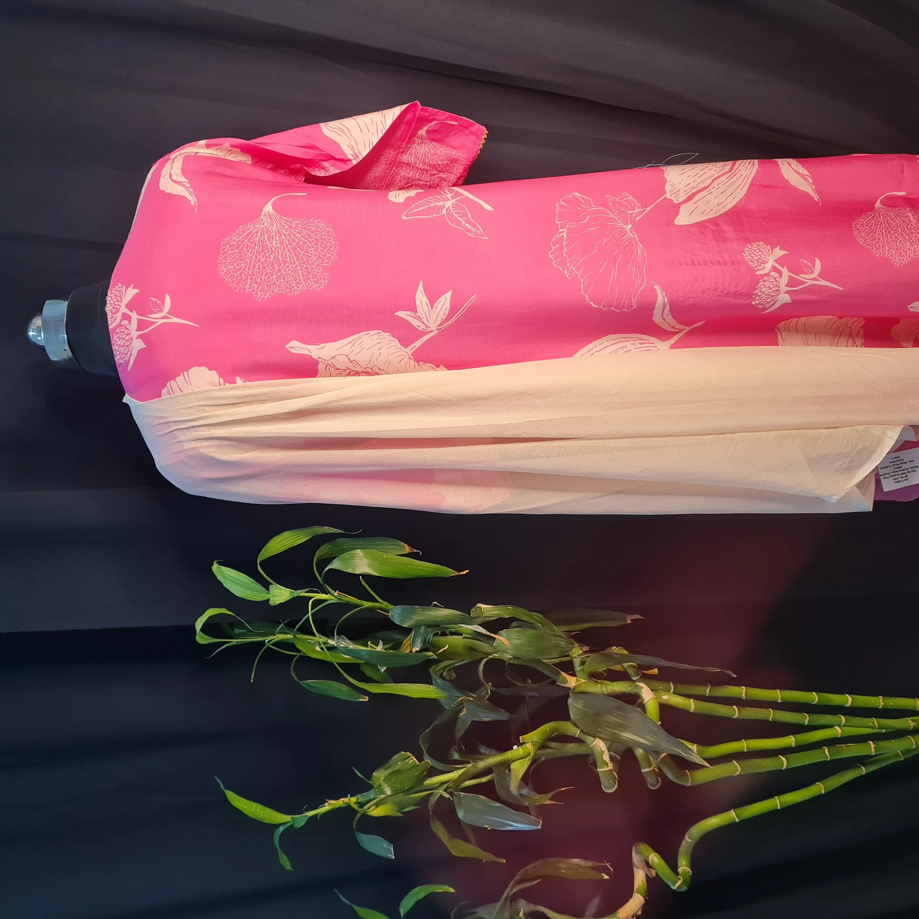 Suit Set With Dupatta (Top-Muslin, Bottom-Santoon, Dupatta-Chiffon) Pink White Floral Cutdana Embroidery 17406