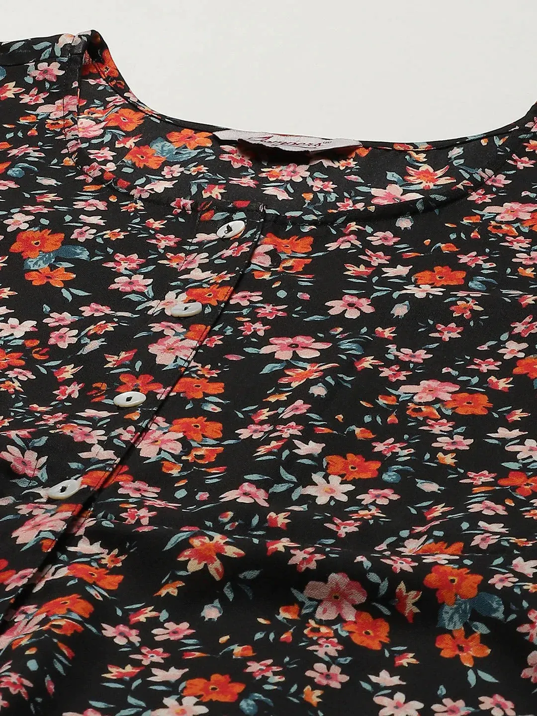 Women Black & Orange Floral Printed Floral Kurta
