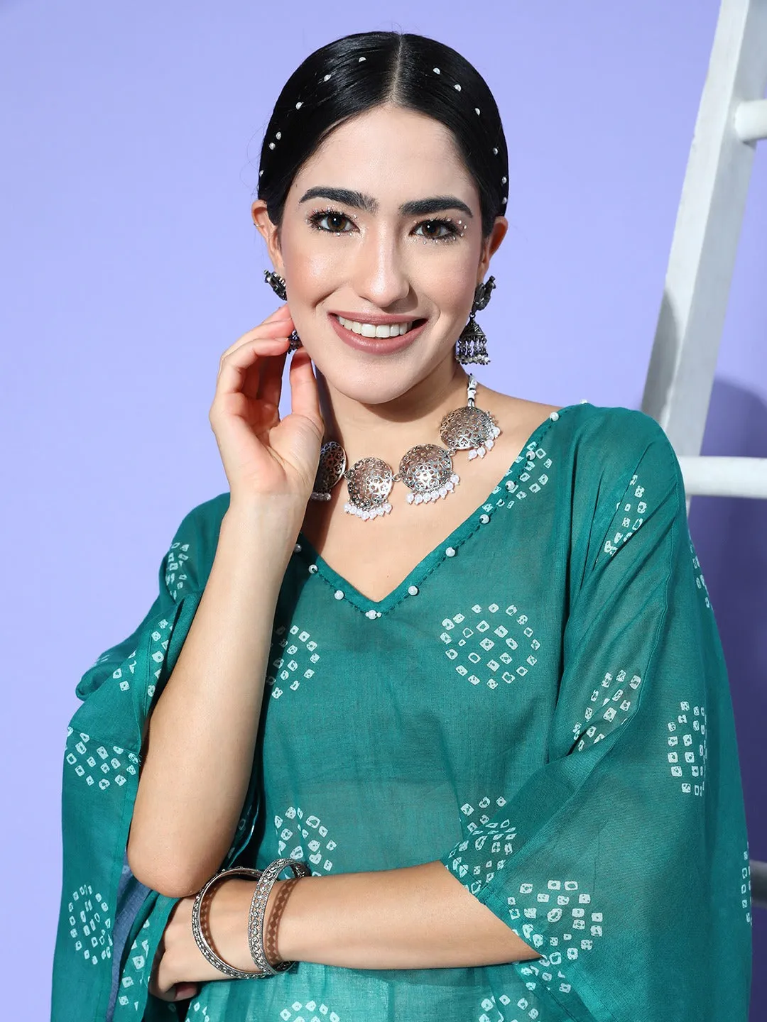 Women Teal Green Pure Cotton Kurta